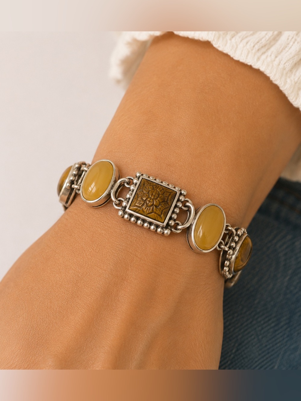 Whitney Kelly 925 Sterling Silver Multi Stone Bracelet Tiger Eye Agate Jasper